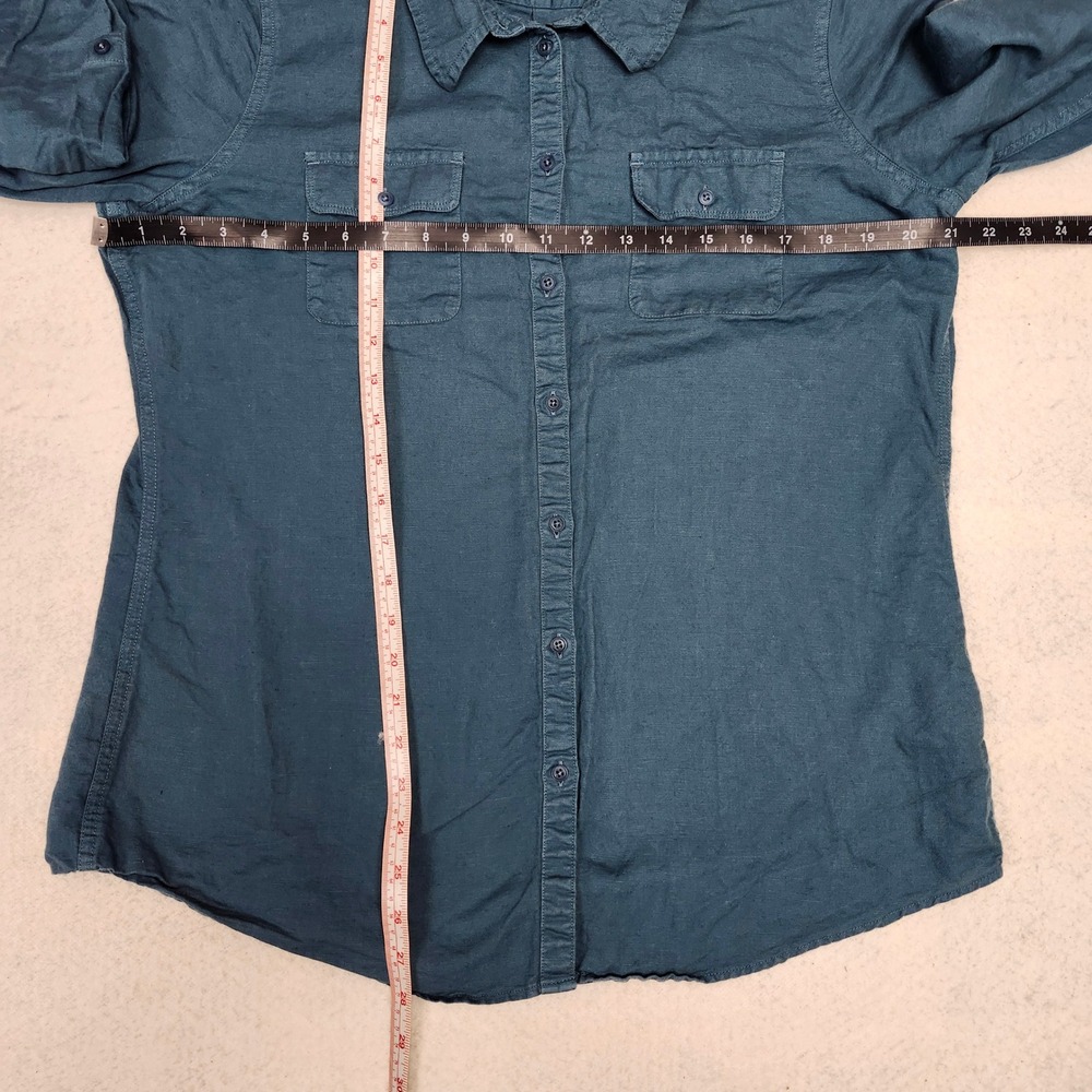 Orvis Linen Blend Long Sleeve Shirt  Roll Tab Teal Blue Utility Outdoors Large - Picture 5 of 8